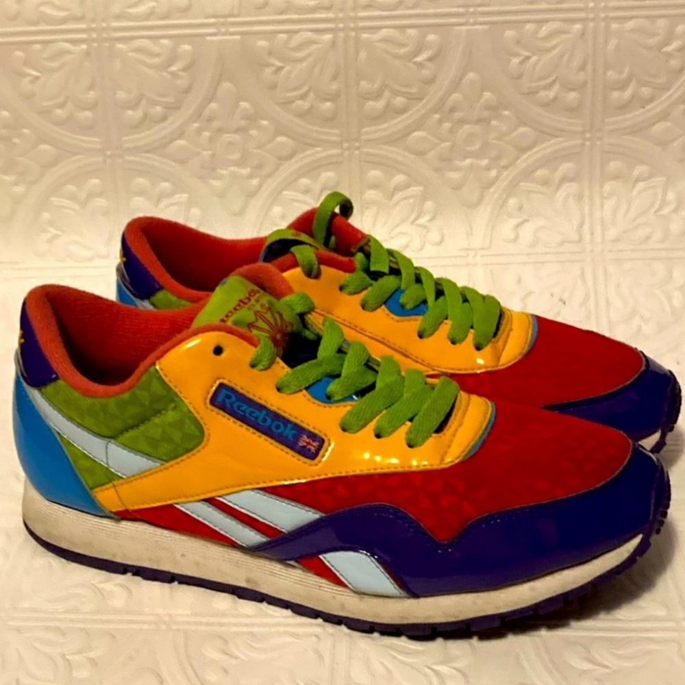 Reebok Sneakers. Fun, Classic. Colorful Fabric & patent leather trim. 7 Women's